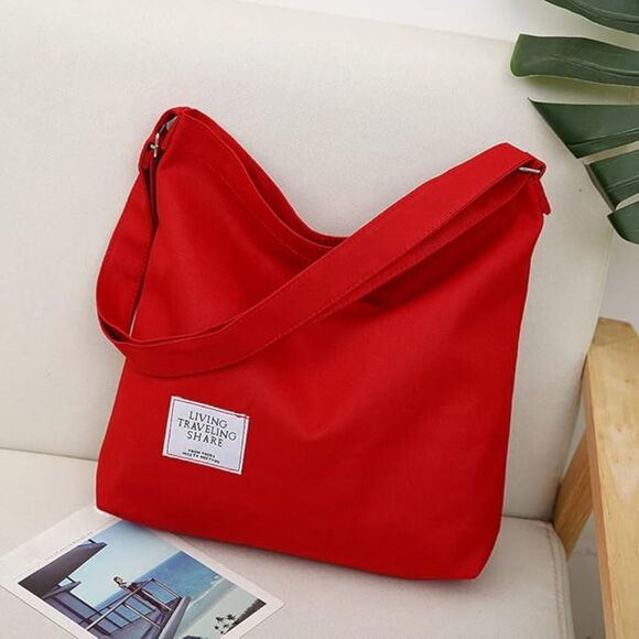 Women's Red Imported Canvas Retro Large Size Shoulder Crossbody Tote Bag - Picture 2 of 4